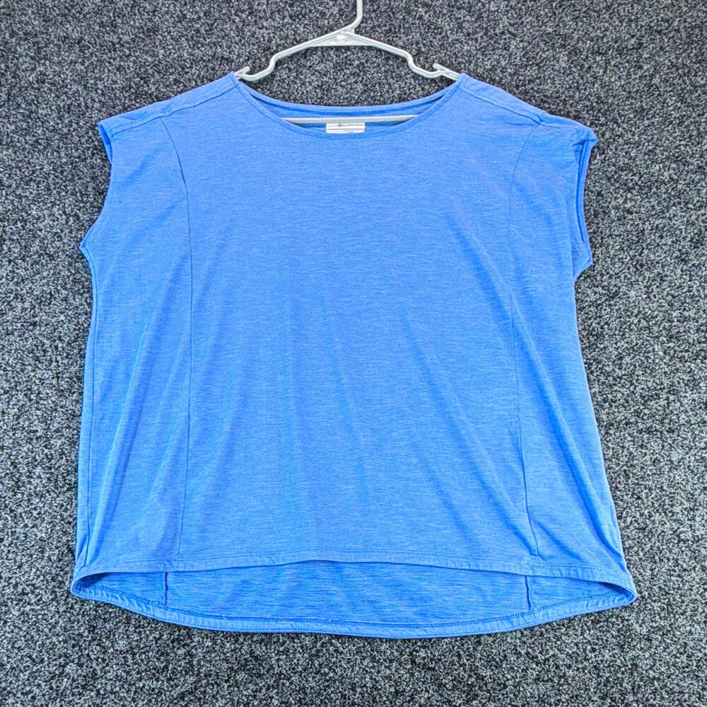 Columbia Women's Blue Solid Crew Neck Cap Sleeve Knit T-Shirt Polyester XL